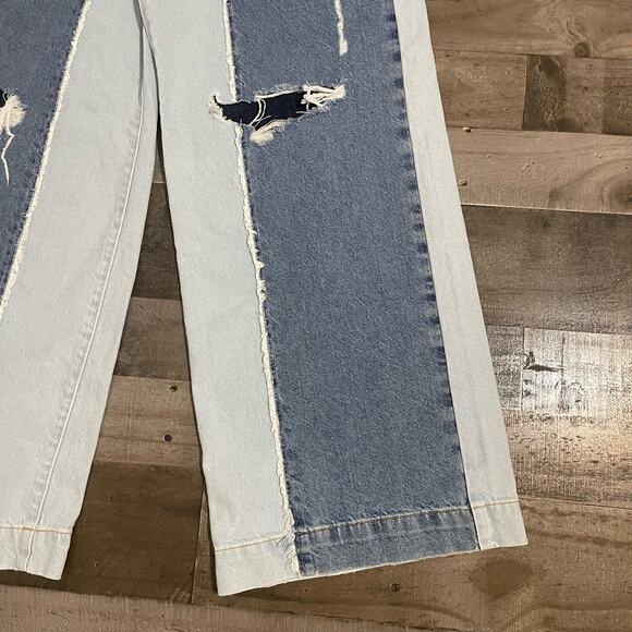 Forever 21 Jeans Distressed Low Rise Baggy Wide Leg Colorblock Women's 28 Blue - Picture 6 of 12